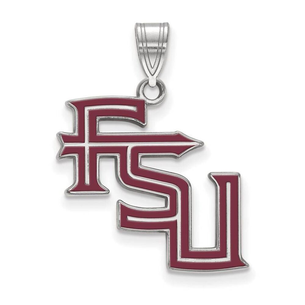 Sterling Silver Rhodium Plated Florida State LG Enamel FSU Pendant